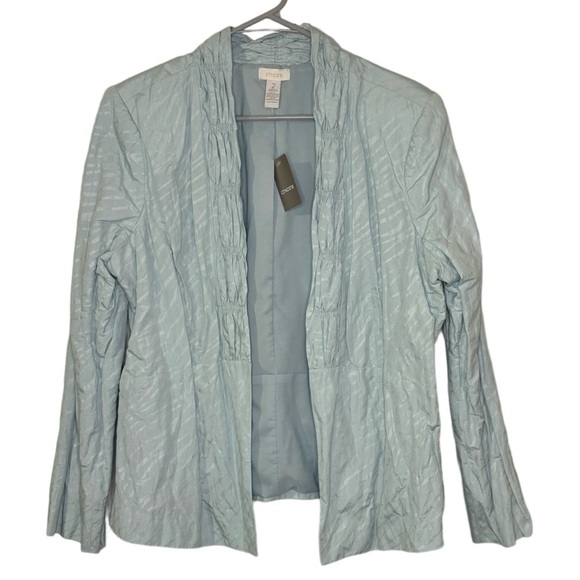 NWT Chico’s Open Smocked Shoshana Solid Beachglass blazer jacket womens 2 US L - Picture 1 of 10